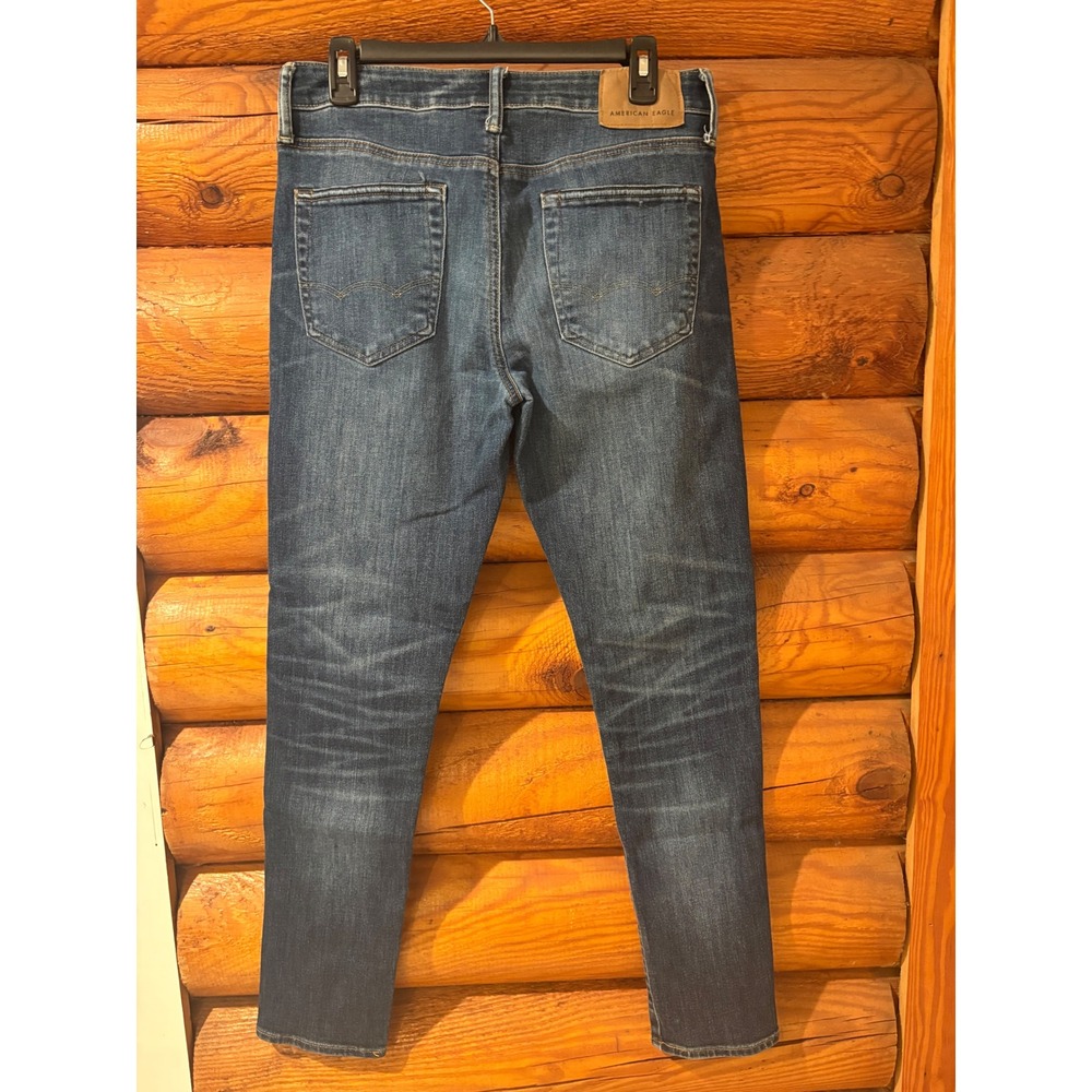 American Eagle Airflex+ Temp Tech Slim Jeans Dark Wash Distressed Mens 31x29 - Picture 2 of 10
